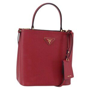 PRADA Panniers Hand Bag Safiano leather 2way Red Gold Auth SW1831V
